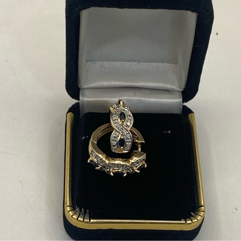 Vintage gold-plated vermeil earrings TS 925 China Marcasite Black sapphire - Picture 3 of 8